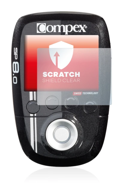 Imagen del dispositivo Compex SP 8.0 con una amplia variedad de protectores de pantalla.