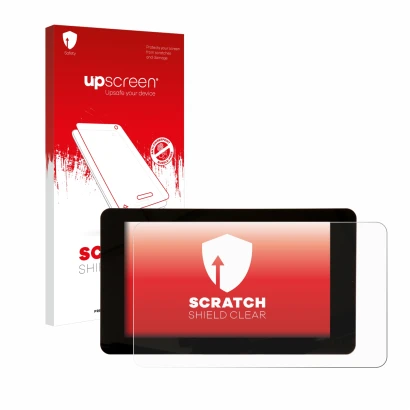Parte frontal de un envase de producto con el logotipo de la marca upscreen. Al lado se muestra el dispositivo Raspberry Pi To