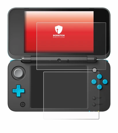 Imagen del dispositivo Nintendo 2DS XL con una amplia variedad de protectores de pantalla.