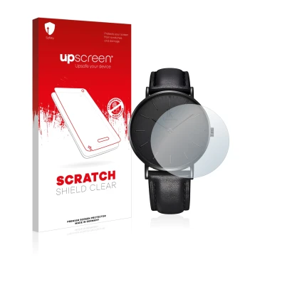 Parte frontal de un envase de producto con el logotipo de la marca upscreen. Al lado se muestra el dispositivo Alienwork IK Re