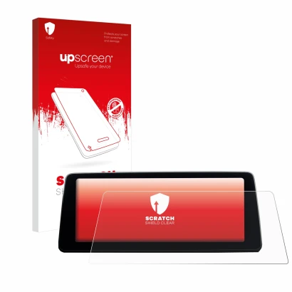 Parte frontal de un envase de producto con el logotipo de la marca upscreen. Al lado se muestra el dispositivo BMW 7 G11 2016-