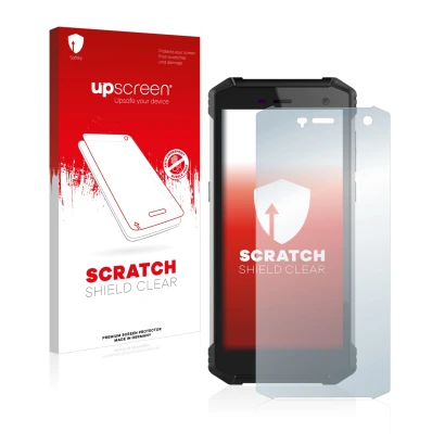 Parte frontal de un envase de producto con el logotipo de la marca upscreen. Al lado se muestra el dispositivo Hammer Energy 2