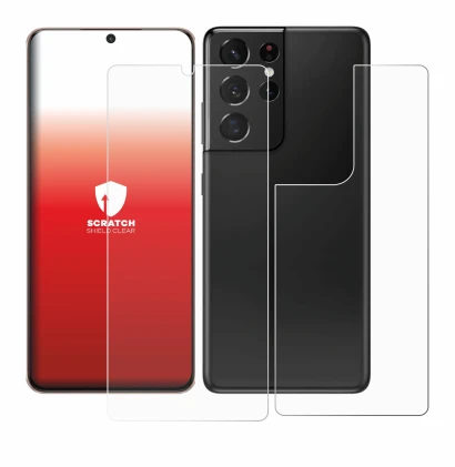 Imagen del dispositivo Samsung Galaxy S21 Ultra 5G (Frontal+Trasero) con una amplia variedad de protectores de pantalla.