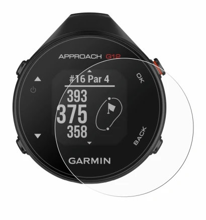 Imagen del dispositivo Garmin Approach G12 con una amplia variedad de protectores de pantalla.