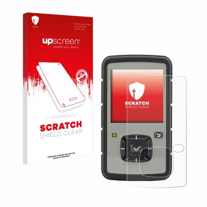 Parte frontal de un envase de producto con el logotipo de la marca upscreen. Al lado se muestra el dispositivo TPL Birdy Slim