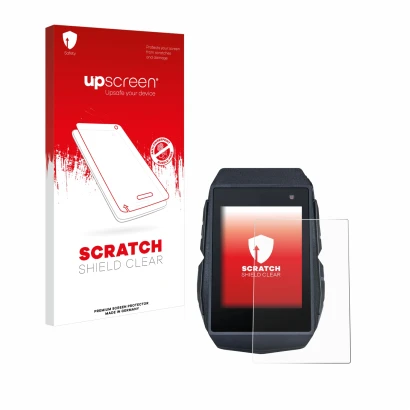 Parte frontal de un envase de producto con el logotipo de la marca upscreen. Al lado se muestra el dispositivo Sigma ROX 11.1