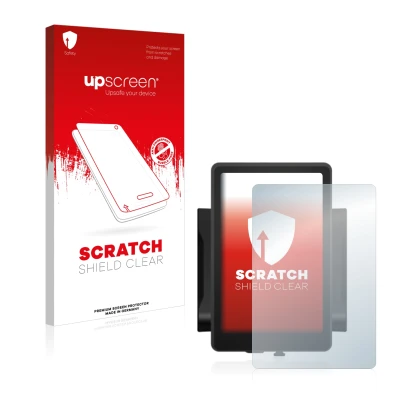 Parte frontal de un envase de producto con el logotipo de la marca upscreen. Al lado se muestra el dispositivo Bafang 860c con