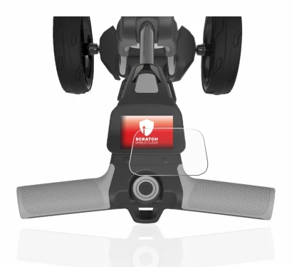 Imagen del dispositivo PowaKaddy FX5 2.8" con una amplia variedad de protectores de pantalla.