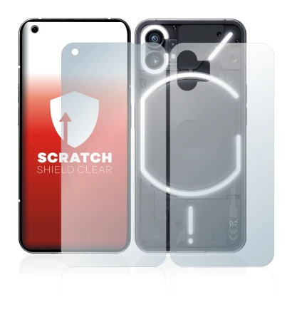 Imagen del dispositivo Nothing Phone (1) (Frontal+Trasero) con una amplia variedad de protectores de pantalla.
