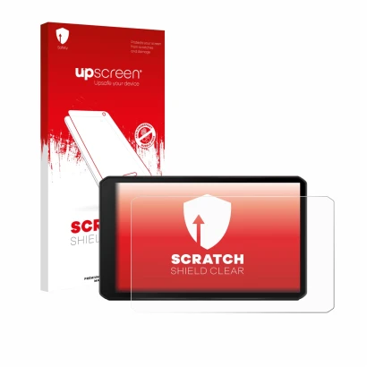 Parte frontal de un envase de producto con el logotipo de la marca upscreen. Al lado se muestra el dispositivo Garmin DriveCam