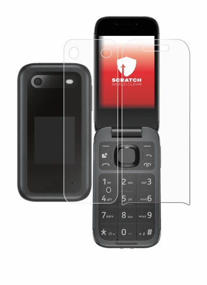 Imagen del dispositivo Nokia 2660 Flip (Frontal+Trasero) con una amplia variedad de protectores de pantalla.