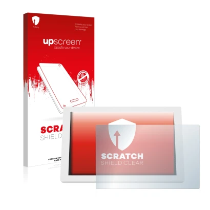 Parte frontal de un envase de producto con el logotipo de la marca upscreen. Al lado se muestra el dispositivo WetterOnline Ho