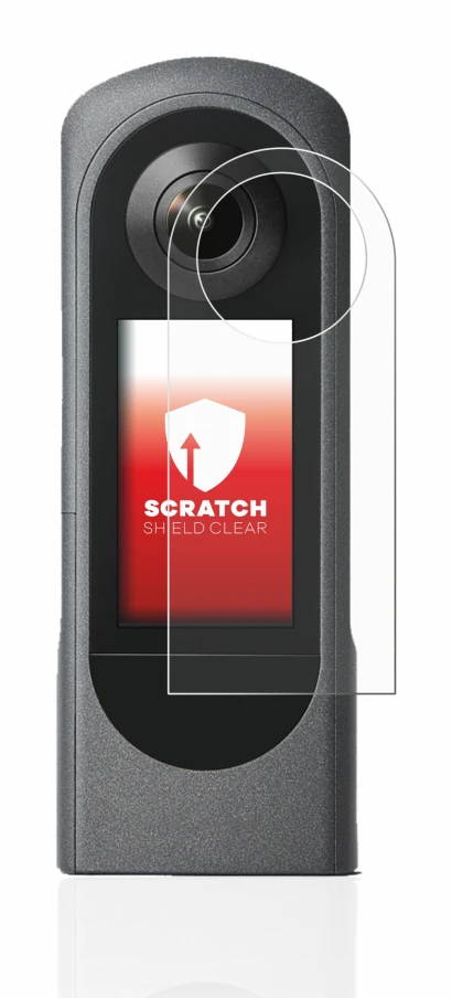 Imagen del dispositivo Ricoh Theta X con una amplia variedad de protectores de pantalla.