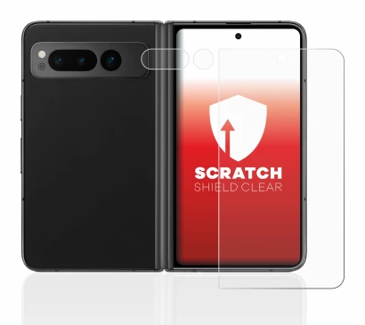 Imagen del dispositivo Google Pixel Fold (Frontal+Cámara) con una amplia variedad de protectores de pantalla.