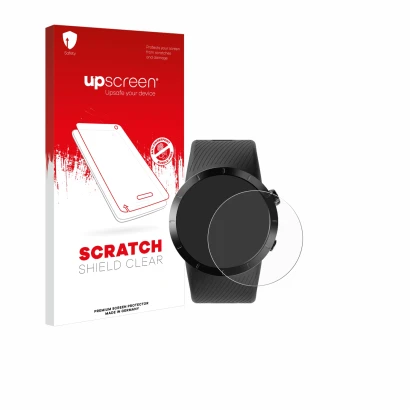 Parte frontal de un envase de producto con el logotipo de la marca upscreen. Al lado se muestra el dispositivo Shot Scope X5 c