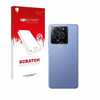 Parte frontal de un envase de producto con el logotipo de la marca upscreen. Al lado se muestra el dispositivo Xiaomi 13T Pro 