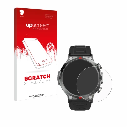 Parte frontal de un envase de producto con el logotipo de la marca upscreen. Al lado se muestra el dispositivo IFMDA S100 1.45