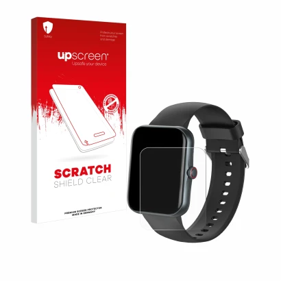 Parte frontal de un envase de producto con el logotipo de la marca upscreen. Al lado se muestra el dispositivo Pthtechus S80K 