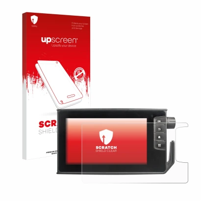 Parte frontal de un envase de producto con el logotipo de la marca upscreen. Al lado se muestra el dispositivo Valtra SmartTou