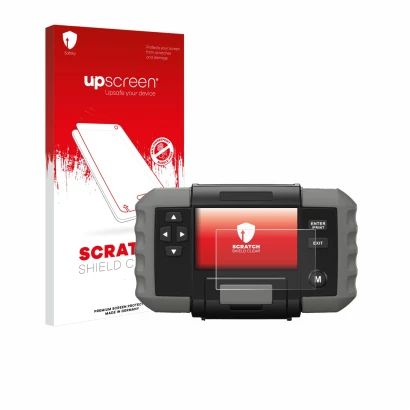 Parte frontal de un envase de producto con el logotipo de la marca upscreen. Al lado se muestra el dispositivo Topdon BT 600 c