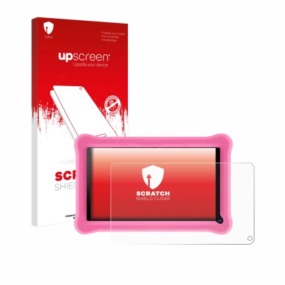 Parte frontal de un envase de producto con el logotipo de la marca upscreen. Al lado se muestra el dispositivo Sannuo K708 7" 