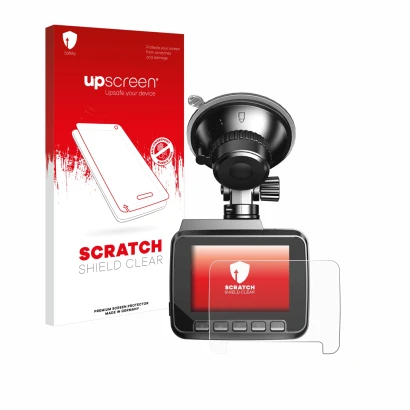 Parte frontal de un envase de producto con el logotipo de la marca upscreen. Al lado se muestra el dispositivo Azdome IT-G63D