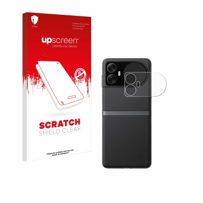 Parte frontal de un envase de producto con el logotipo de la marca upscreen. Al lado se muestra el dispositivo Blackview Hero
