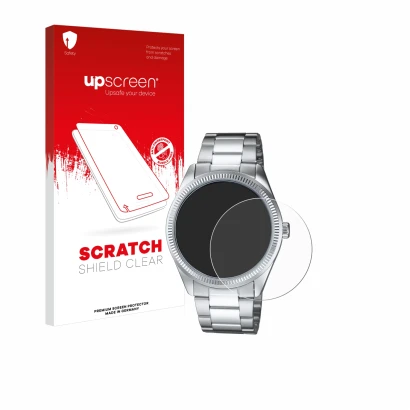 Parte frontal de un envase de producto con el logotipo de la marca upscreen. Al lado se muestra el dispositivo Casio MTP-1302P