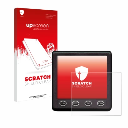 Parte frontal de un envase de producto con el logotipo de la marca upscreen. Al lado se muestra el dispositivo Nasa Marine Ins