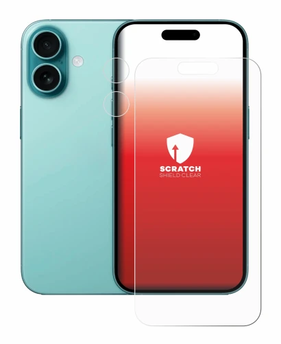 Imagen del dispositivo Apple iPhone 16 (Frontal+Cámara) con una amplia variedad de protectores de pantalla.