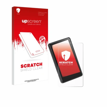 Parte frontal de un envase de producto con el logotipo de la marca upscreen. Al lado se muestra el dispositivo Bafang C020 3.4
