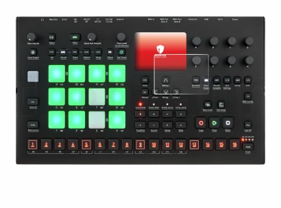 Imagen del dispositivo Elektron Analog Rytm MKII con una amplia variedad de protectores de pantalla.