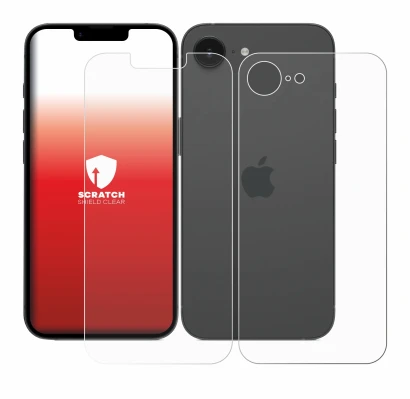Imagen del dispositivo Apple iPhone 16e (Frontal+Trasero) con una amplia variedad de protectores de pantalla.