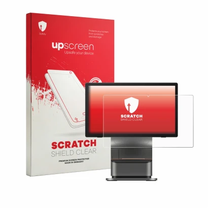 Parte frontal de un envase de producto con el logotipo de la marca upscreen. Al lado se muestra el dispositivo Sunmi T3 Pro Ma