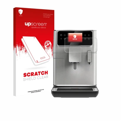 Parte frontal de un envase de producto con el logotipo de la marca upscreen. Al lado se muestra el dispositivo WMF Perfection