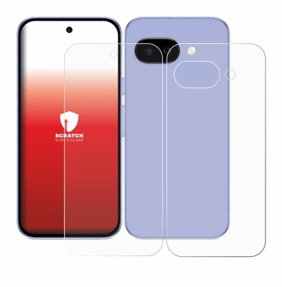 Imagen del dispositivo Google Pixel 9a (Frontal+Trasero) con una amplia variedad de protectores de pantalla.