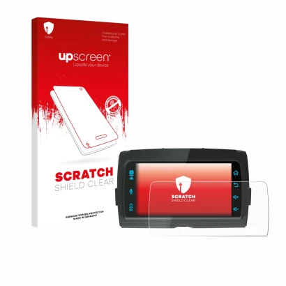Parte frontal de un envase de producto con el logotipo de la marca upscreen. Al lado se muestra el dispositivo Diamond Audio M
