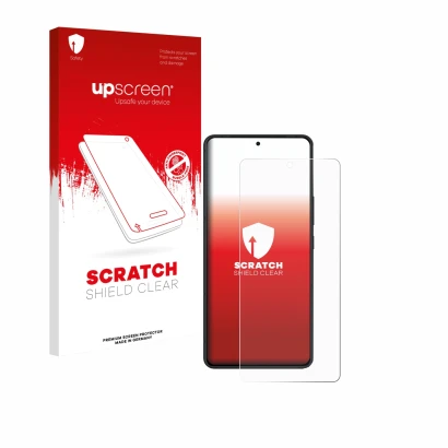 Parte frontal de un envase de producto con el logotipo de la marca upscreen. Al lado se muestra el dispositivo ASUS ROG Phone