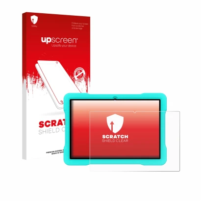 Parte frontal de un envase de producto con el logotipo de la marca upscreen. Al lado se muestra el dispositivo UJJ U8 con su p