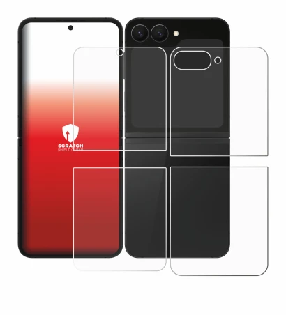 Imagen del dispositivo Samsung Galaxy Z Flip 7 FE (Frontal+Trasero) con una amplia variedad de protectores de pantalla.