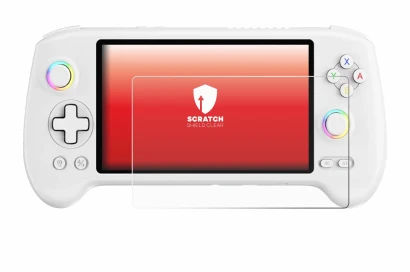 Imagen del dispositivo Anbernic RG557 con una amplia variedad de protectores de pantalla.