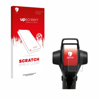 Parte frontal de un envase de producto con el logotipo de la marca upscreen. Al lado se muestra el dispositivo Segway GT3 Pro