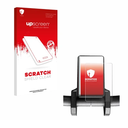Parte frontal de un envase de producto con el logotipo de la marca upscreen. Al lado se muestra el dispositivo Joyor S10-S V2 