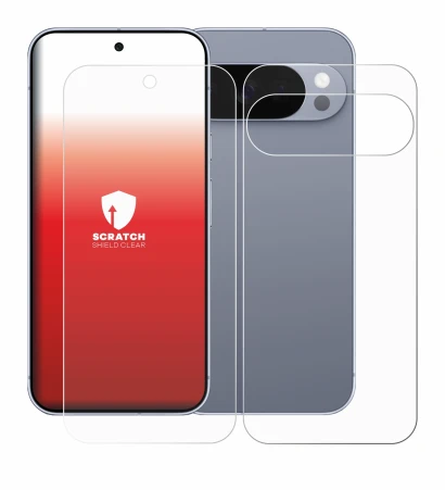 Imagen del dispositivo Google Pixel 10 Pro (Frontal+Trasero) con una amplia variedad de protectores de pantalla.