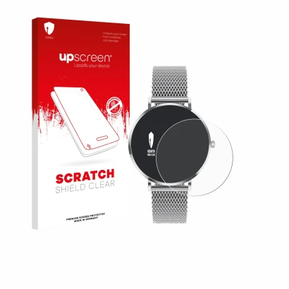 Parte frontal de un envase de producto con el logotipo de la marca upscreen. Al lado se muestra el dispositivo Pireware Amory
