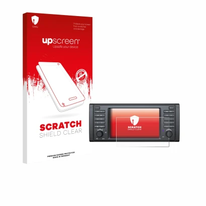 Parte frontal de un envase de producto con el logotipo de la marca upscreen. Al lado se muestra el dispositivo Eonon E39A12S c