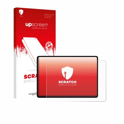 Parte frontal de un envase de producto con el logotipo de la marca upscreen. Al lado se muestra el dispositivo Honor Magicpad 