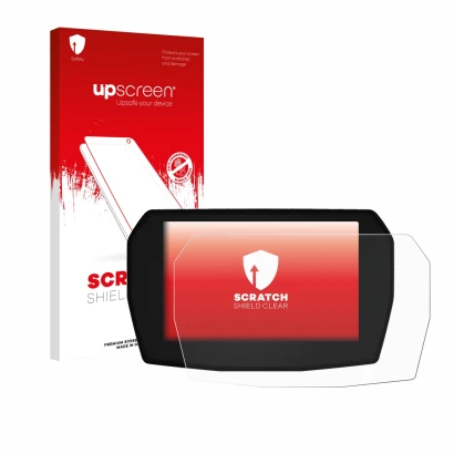 Parte frontal de un envase de producto con el logotipo de la marca upscreen. Al lado se muestra el dispositivo Ducati Streetfi