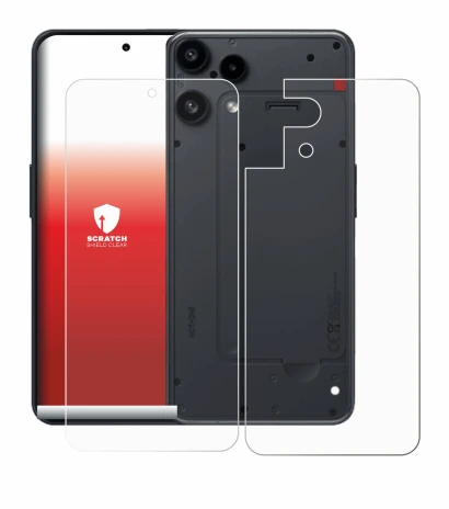 Imagen del dispositivo Nothing Phone (3a) Lite (Frontal+Trasero) con una amplia variedad de protectores de pantalla.