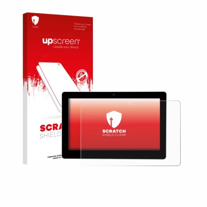 Parte frontal de un envase de producto con el logotipo de la marca upscreen. Al lado se muestra el dispositivo Victron Energy